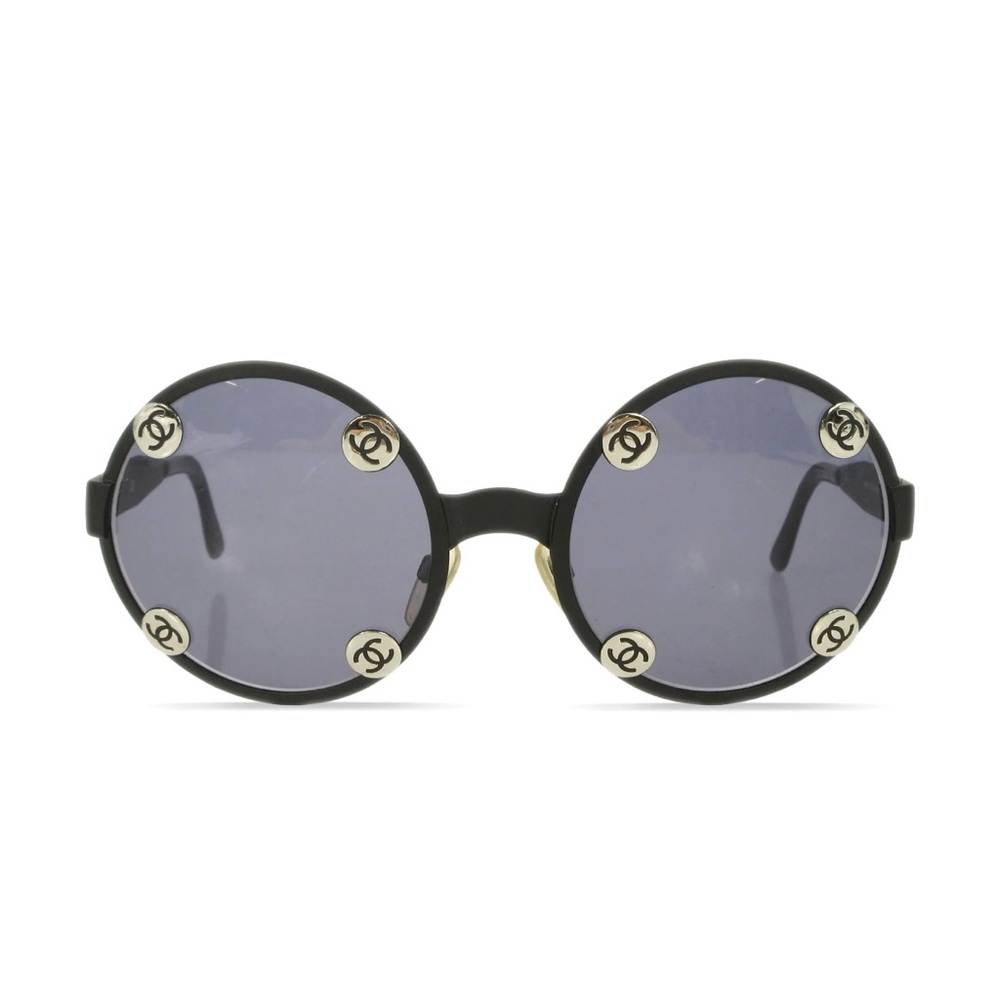 Authentic CHANEL CC Matte Black Round Frame Sunglasses w/ Case